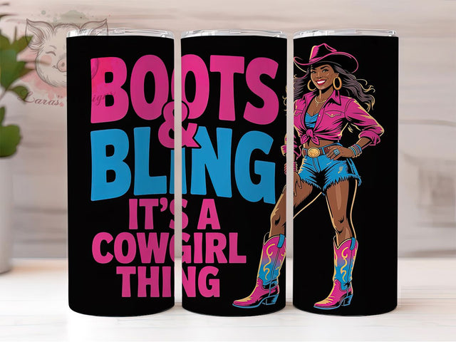 Boots & Bling Melanin 20oz Tumbler Wrap, Melanin Cowgirl Design, African Cowgirl Wrap, American Flag Sublimation, Patriotic USA Wrap, Western Cowgirl Theme, PNG Tumbler Wrap Sublimation Lara' s Designs 