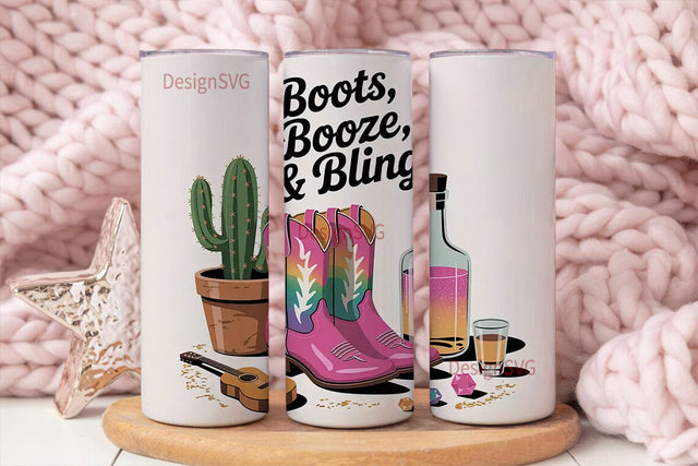 Boots, Booze & Bling 20oz Tumbler Wrap Sublimation DesignSVG 