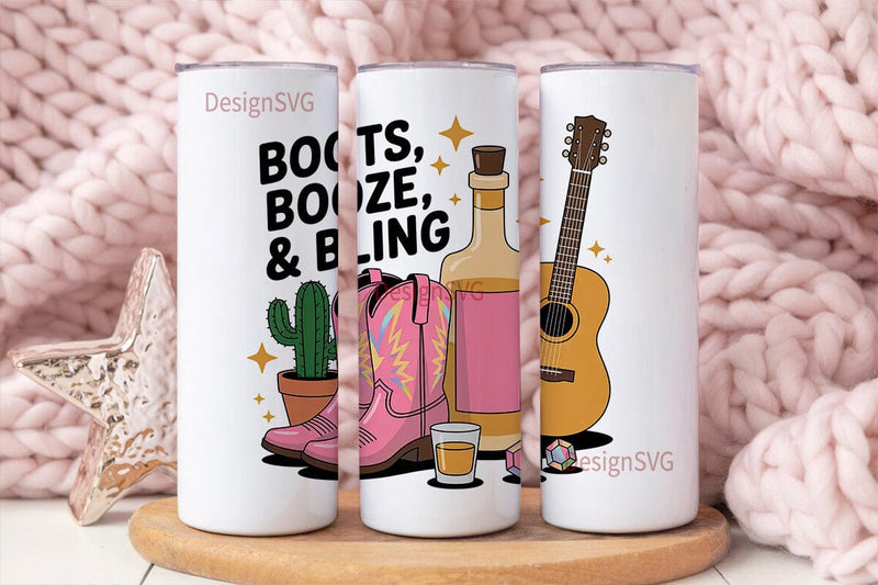 Boots, Booze & Bling 20oz Tumbler Wrap Sublimation DesignSVG 