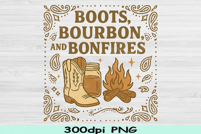 Boots Bourbon and Bonfires PNG, Country Fall Sublimation Design, Rustic Western Quote PNG, Cozy Bonfire Shirt Design Southern Autumn Clipart SVG TiffsCraftyCreations 