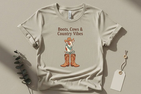 Boots Cows and Country Vibes Png, Western Cowgirl Sublimation Design, Cute Cow Cowboy Hat, Rodeo Shirt Graphic, Country Concert Tee Design SVG TiffsCraftyCreations 