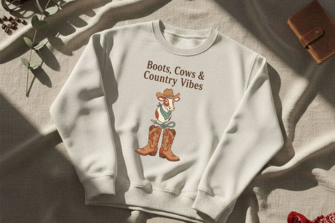 Boots Cows and Country Vibes Png, Western Cowgirl Sublimation Design, Cute Cow Cowboy Hat, Rodeo Shirt Graphic, Country Concert Tee Design SVG TiffsCraftyCreations 