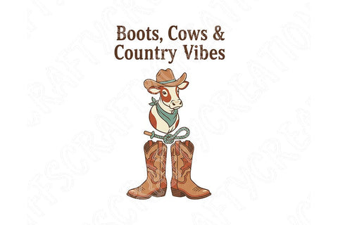 Boots Cows and Country Vibes Png, Western Cowgirl Sublimation Design, Cute Cow Cowboy Hat, Rodeo Shirt Graphic, Country Concert Tee Design SVG TiffsCraftyCreations 