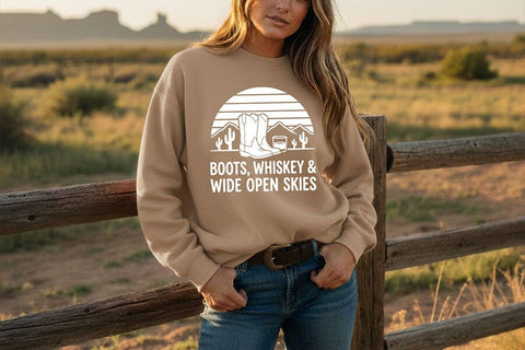 Boots Whiskey Wide Open Skies Svg, Western Cowgirl Svg, Country Girl Svg, Rodeo Shirt Design, Western Quote Svg, Country Music Shirt Svg SVG TiffsCraftyCreations 