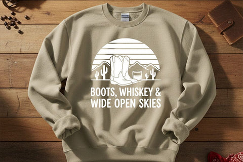 Boots Whiskey Wide Open Skies Svg, Western Cowgirl Svg, Country Girl Svg, Rodeo Shirt Design, Western Quote Svg, Country Music Shirt Svg SVG TiffsCraftyCreations 