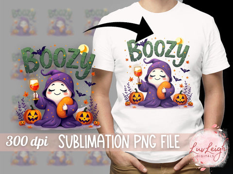 Boozy Halloween Sublimation PNG, Cute Ghost Drinking Wine PNG Sublimation Luvleigh Digitals 