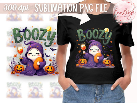 Boozy Halloween Sublimation PNG, Cute Ghost Drinking Wine PNG Sublimation Luvleigh Digitals 