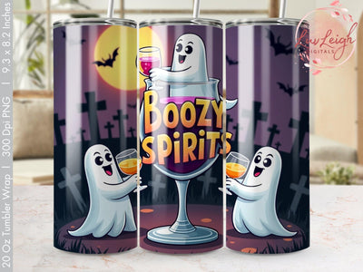 Boozy Spirits Halloween Tumbler Wrap PNG Sublimation Luvleigh Digitals 