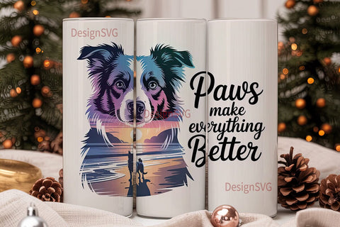 Border Collie Beach Sunset 20oz Tumbler Sublimation DesignSVG 