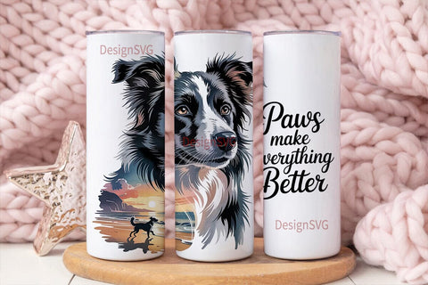 Border Collie Beach Sunset 20oz Tumbler Sublimation DesignSVG 