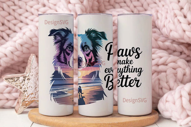 Border Collie Beach Sunset 20oz Tumbler Sublimation DesignSVG 
