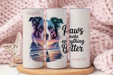 Border Collie Beach Sunset 20oz Tumbler Sublimation DesignSVG 