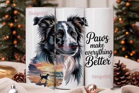 Border Collie Beach Sunset 20oz Tumbler Sublimation DesignSVG 