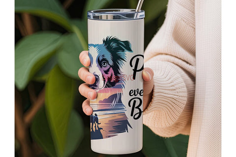 Border Collie Beach Sunset 20oz Tumbler Sublimation DesignSVG 