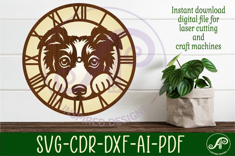 Border collie dog wall clock laser cut files, SVG SVG APInspireddesigns 
