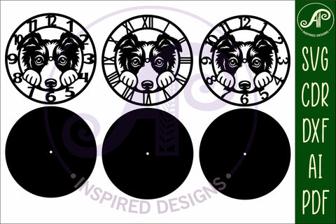 Border collie dog wall clock laser cut files, SVG SVG APInspireddesigns 