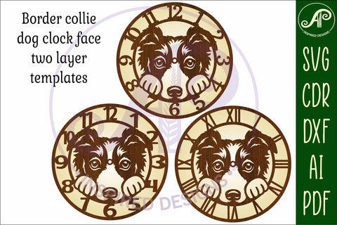 Border collie dog wall clock laser cut files, SVG SVG APInspireddesigns 