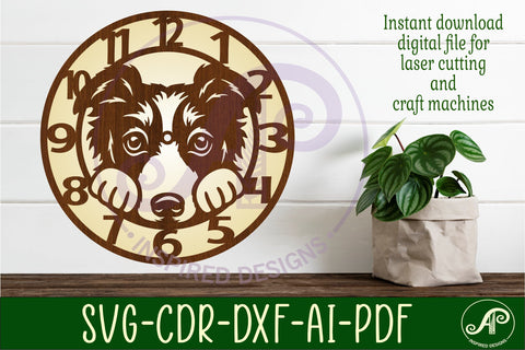 Border collie dog wall clock laser cut files, SVG SVG APInspireddesigns 