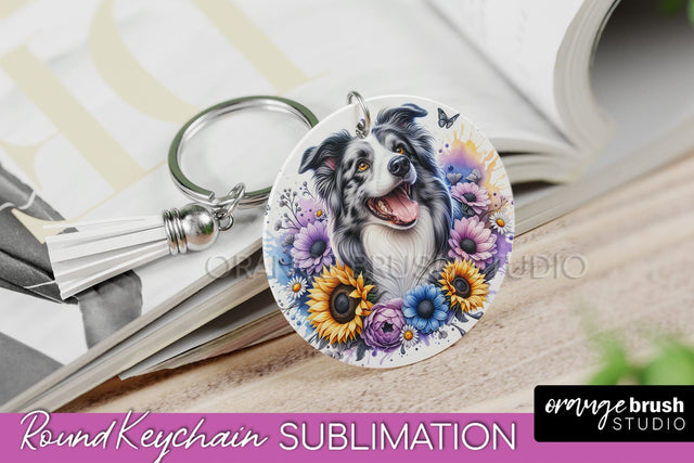 Border Collie Keychain - Dog mom Floral Keychain Sublimation Design Sublimation OrangeBrushStudio 