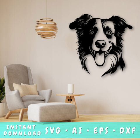 Border Collie Laser SVG Cut File, Border Collie Glowforge File, Border Collie DXF, Border Collie Wall Art SVG SVG HappyDesignStudio 