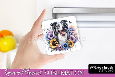 Border Collie Magnet Sublimation - Dog Mom Floral Magnet PNG Design Sublimation OrangeBrushStudio 