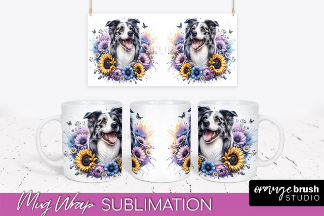 Border Collie Mug Wrap - Dog Mom Floral Coffee Mug PNG Sublimation Sublimation OrangeBrushStudio 
