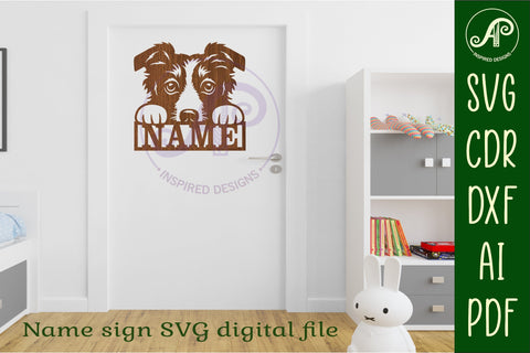 Border Collie name wall art sign, SVG file SVG APInspireddesigns 