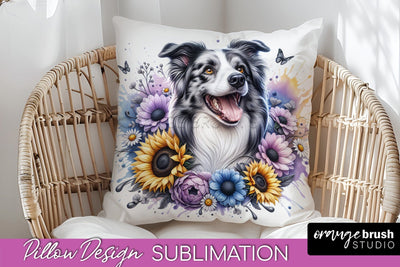 Border Collie Pillow Cover - Dog Mom Floral Pillow Sublimation Sublimation OrangeBrushStudio 