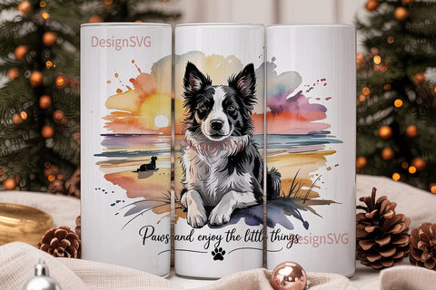 Border Collie Sunset 20oz Tumbler Wrap Sublimation DesignSVG 