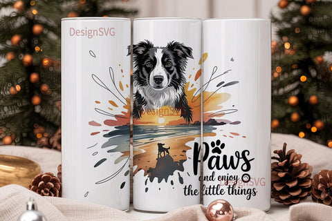 Border Collie Sunset 20oz Tumbler Wrap Sublimation DesignSVG 