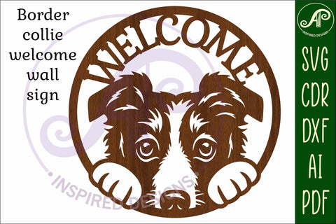 Border collie welcome wall art sign, SVG file. vector SVG APInspireddesigns 