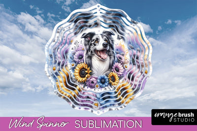 Border Collie Wind Spinner, Dog Mom Floral Wind Spinner Sublimation Sublimation OrangeBrushStudio 