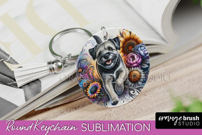 Border Terrier Keychain - Dog mom Floral Keychain Sublimation Design Sublimation OrangeBrushStudio 