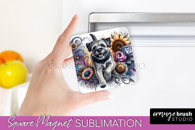 Border Terrier Magnet Sublimation - Dog Mom Floral Magnet PNG Design Sublimation OrangeBrushStudio 