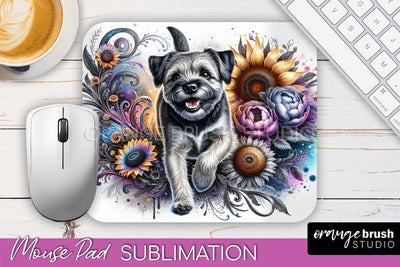 Border Terrier Mouse Pad Design - Dog Mom Floral Mousepad Sublimation Sublimation OrangeBrushStudio 