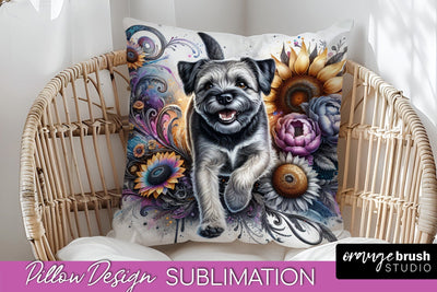 Border Terrier Pillow Cover - Dog Mom Floral Pillow Sublimation Sublimation OrangeBrushStudio 