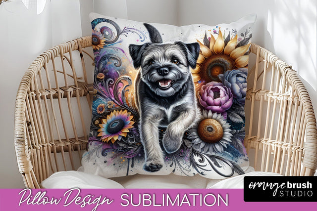 Border Terrier Pillow Cover - Dog Mom Floral Pillow Sublimation Sublimation OrangeBrushStudio 