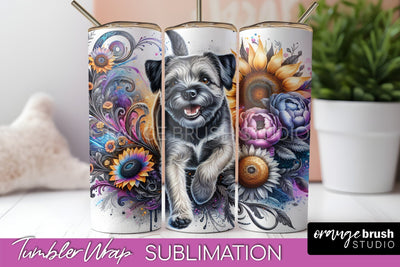 Border Terrier Tumbler Wrap - Dog Mom Floral Tumbler Sublimation Sublimation OrangeBrushStudio 