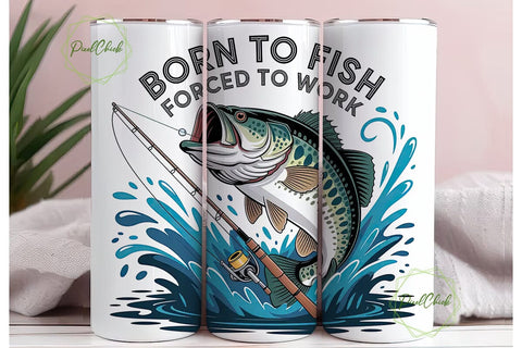 Born to Fish Bass 20oz Tumbler Wrap Sublimation PixelChick 