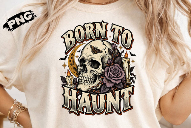 Born To Haunt Halloween Skull Floral PNG SVG DesignDestine 