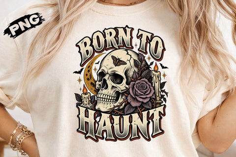 Born To Haunt Halloween Skull Floral PNG SVG DesignDestine 