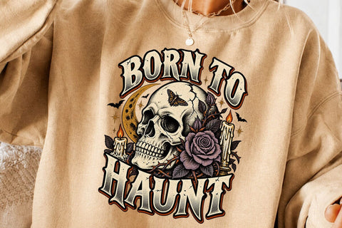 Born To Haunt Halloween Skull Floral PNG SVG DesignDestine 