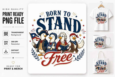 Born To Stand Free Patriotic Duck PNG | Americana Sublimation Design SVG BillahCrafts 