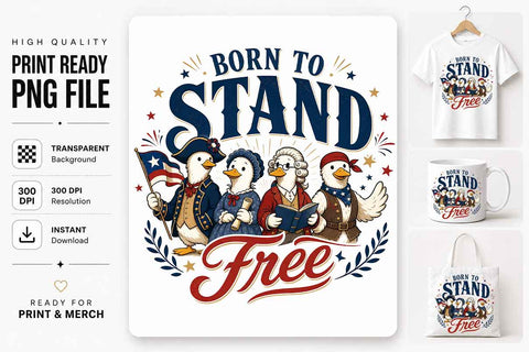 Born To Stand Free Patriotic Duck PNG | Americana Sublimation Design SVG BillahCrafts 