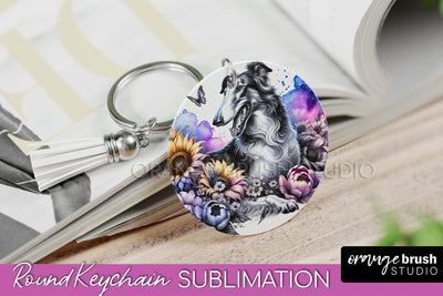 Borzoi Keychain - Dog mom Floral Keychain Sublimation Design Sublimation OrangeBrushStudio 