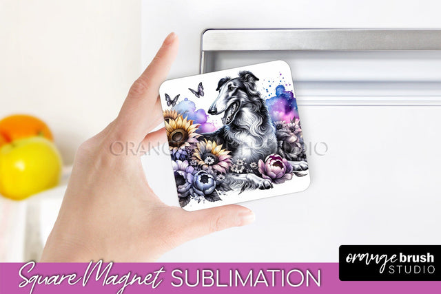 Borzoi Magnet Sublimation - Dog Mom Floral Magnet PNG Design Sublimation OrangeBrushStudio 