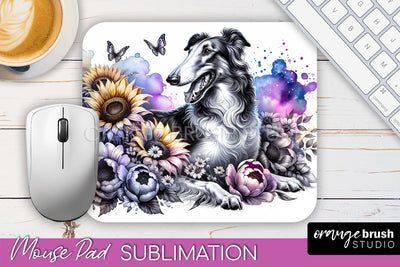 Borzoi Mouse Pad Design - Dog Mom Floral Mousepad Sublimation Sublimation OrangeBrushStudio 