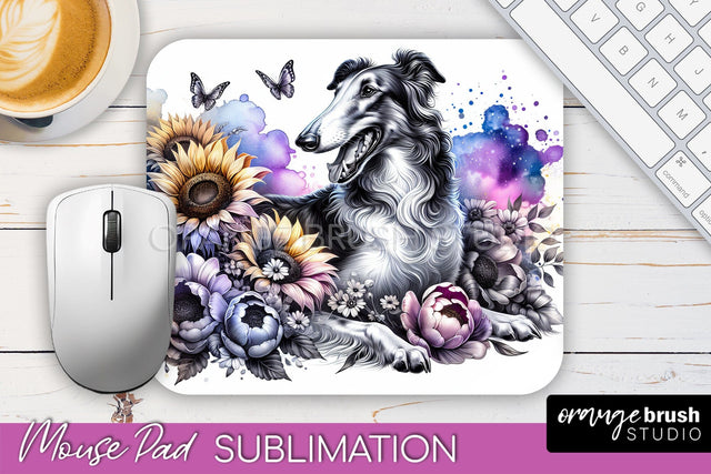 Borzoi Mouse Pad Design - Dog Mom Floral Mousepad Sublimation Sublimation OrangeBrushStudio 