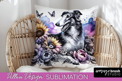 Borzoi Pillow Cover - Dog Mom Floral Pillow Sublimation Sublimation OrangeBrushStudio 