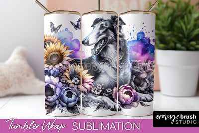Borzoi Tumbler Wrap - Dog Mom Floral Tumbler Sublimation Sublimation OrangeBrushStudio 